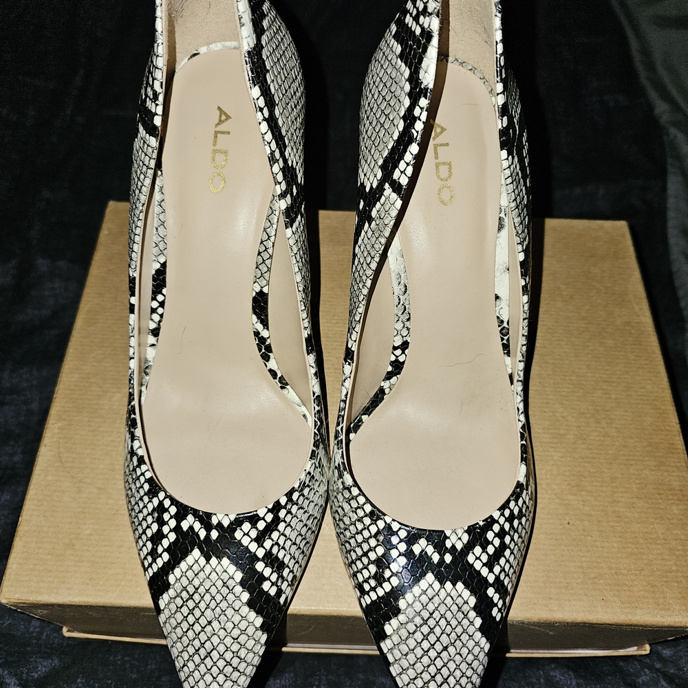 Aldo Black and White Snake Print Women's Heels
